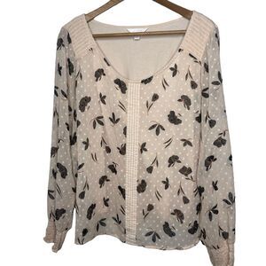 Lauren Conrad Sheer Long Sleeve Floral Detailed Top Size Large